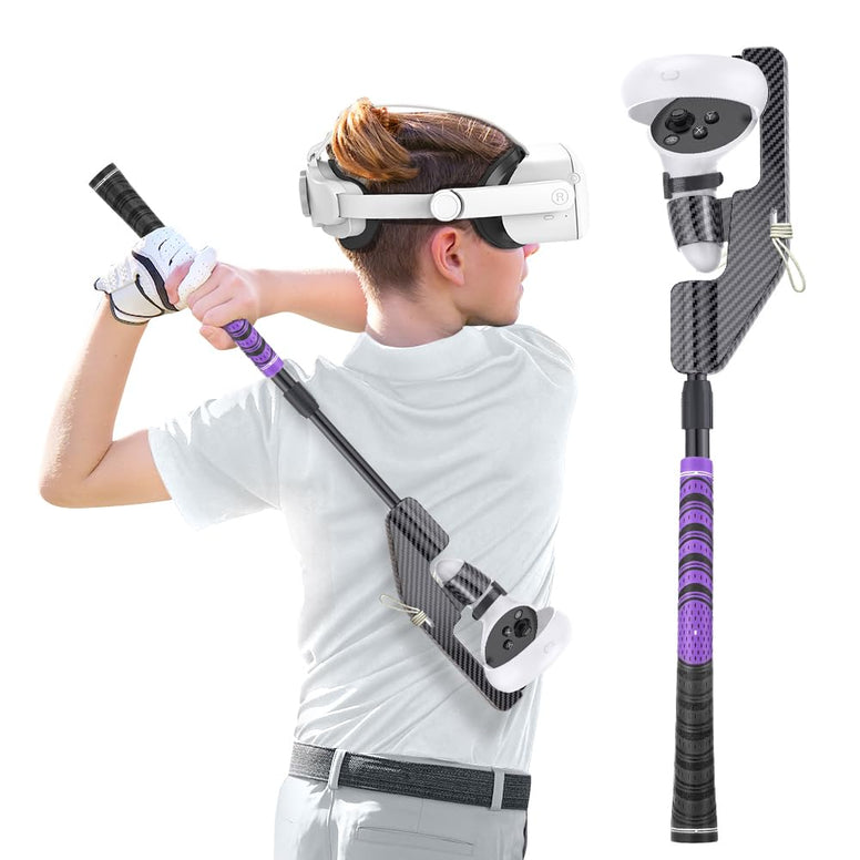 KPNEOL VR Golf Club for Oculus Quest 2, with Real Golf Grip, VR Golf Club Handle Extension Accessory Enhance Immersive VR Game Experience, Purple