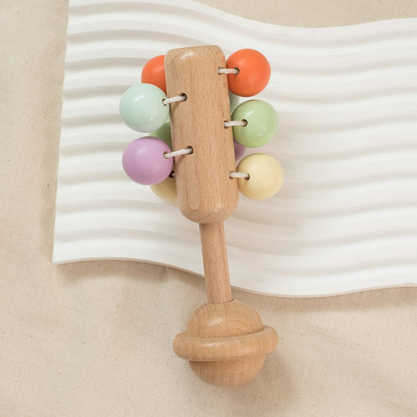 AM ANNA Wooden Rattle for Baby 0-6 months ,5 Pcs Wooden Baby Rattle Toy with Bells,Rolling Rattles,Montessori Wood Baby Dog for Newborns Infant Boys and Girls Gifts