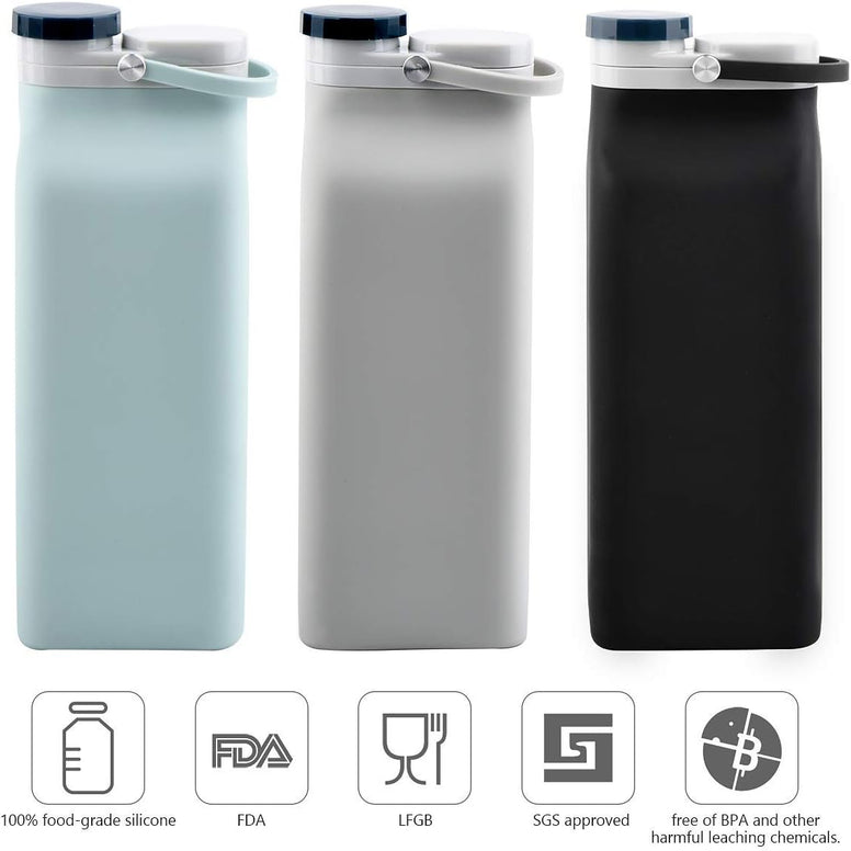 ELECDON Collapsible Water Bottle BPA Free - Foldable Water Bottle for Travel Sports Bottles with Triple Leak Proof Lightweight 20oz (Grey)