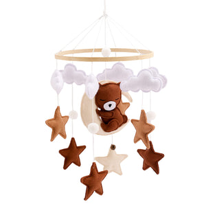 Promise Babe Mobile Baby Wind Chimes Clouds Star Moon Baby Mobile with Bear Handmade Wood Crochet Animal Wind Chime Bed Bell Pendant for Hanging Baby Bed Nursery Changing Table Playpen Decoration