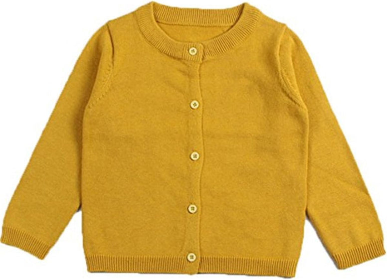 JELEUON Little Girls Cute Crew Neck Long Sleeve Button-Down Solid Cotton Fine Knit Cardigan Sweaters