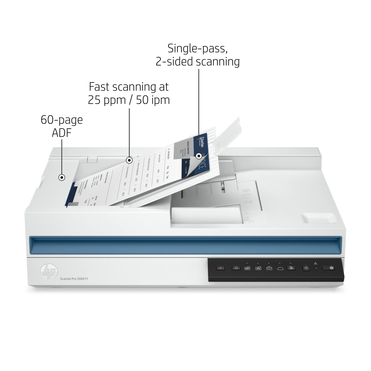 HP ScanJet Pro 2600 f1, Fast 2-Sided scanning and auto Document Feeder (20G05A)