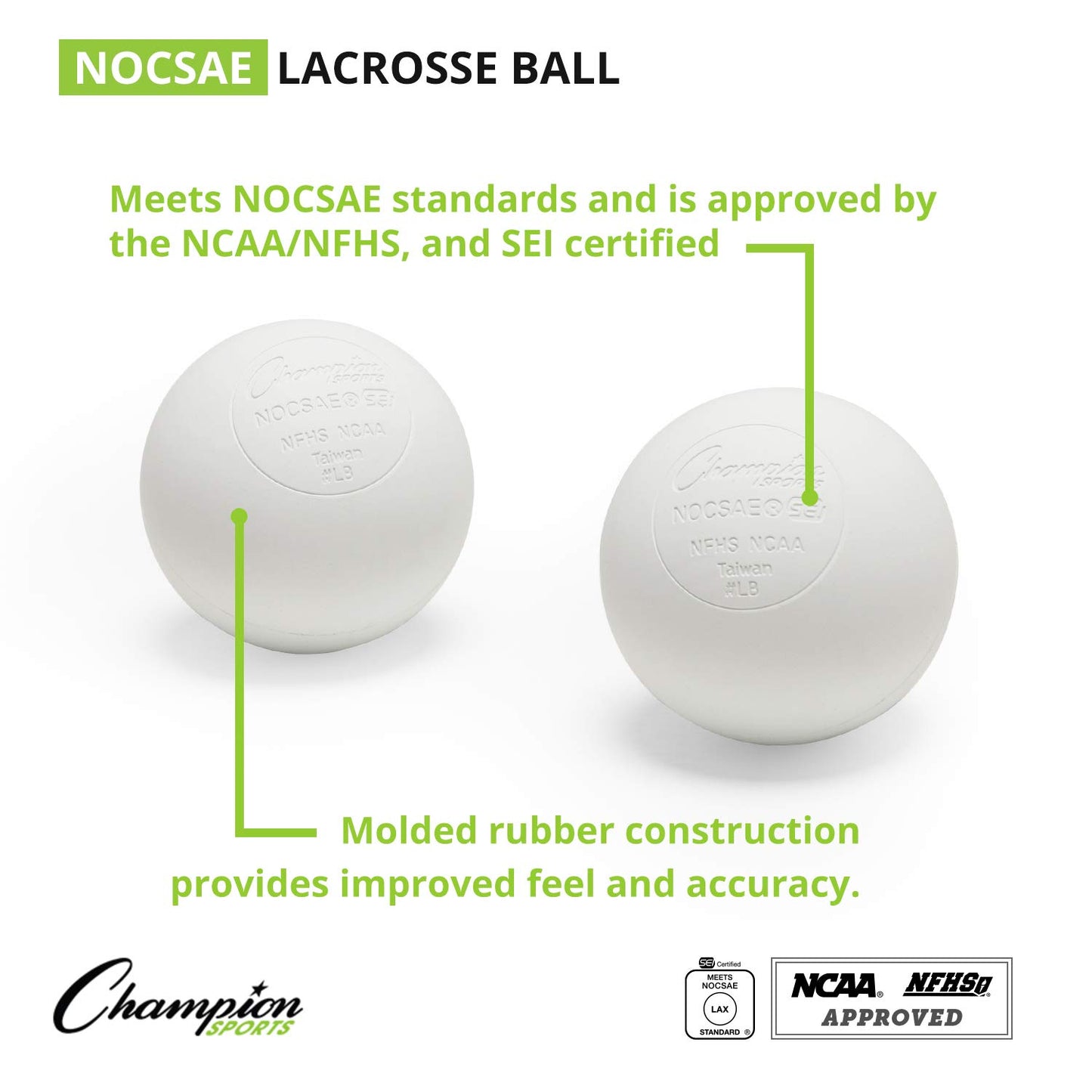 Champion Sports Official Lacrosse Balls - Multiple Colors in Packs of 1, 2, 3, 6, and 12