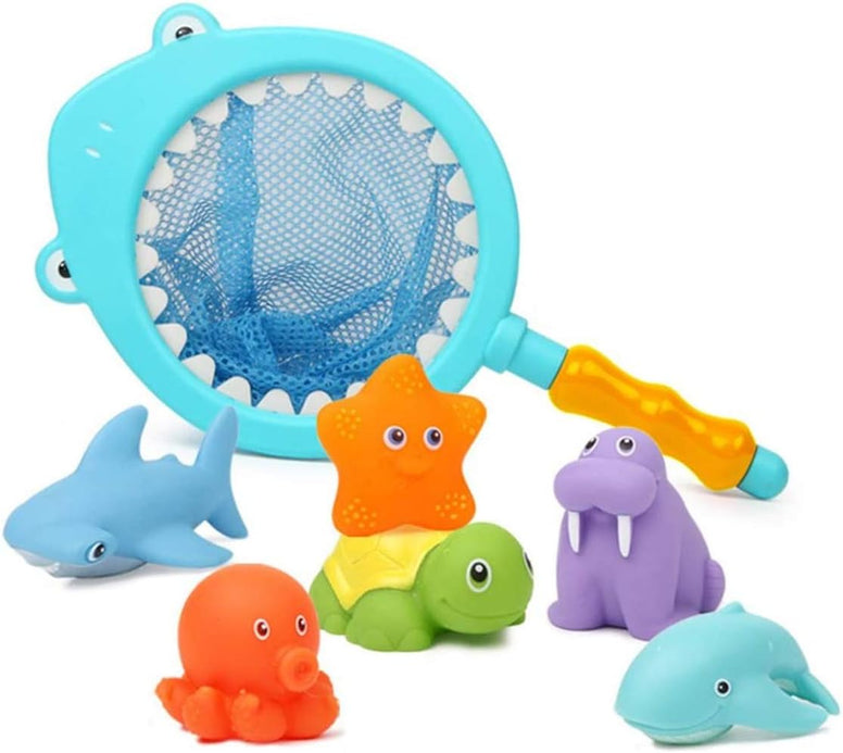 Mumoobear 7Pcs Baby Bath Toys, Scoop Net Fish Pool Toys With Spray, Sounds, Color Changing Toddler Bathtub Toys