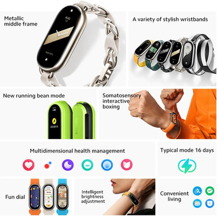 Xiaomi M2239B1 Mi Smart Band 8 Watch With Heart Rate Blood Oxygen and Sleep Monitoring Functions 130 Sport Mode-CN version Black- Bluetooth Black