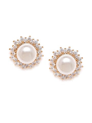 ZAVERI PEARLS Women Sparkling Cubic Zirconia, Pearl Stud Brass Base Metal Earring (ZPFK9458)