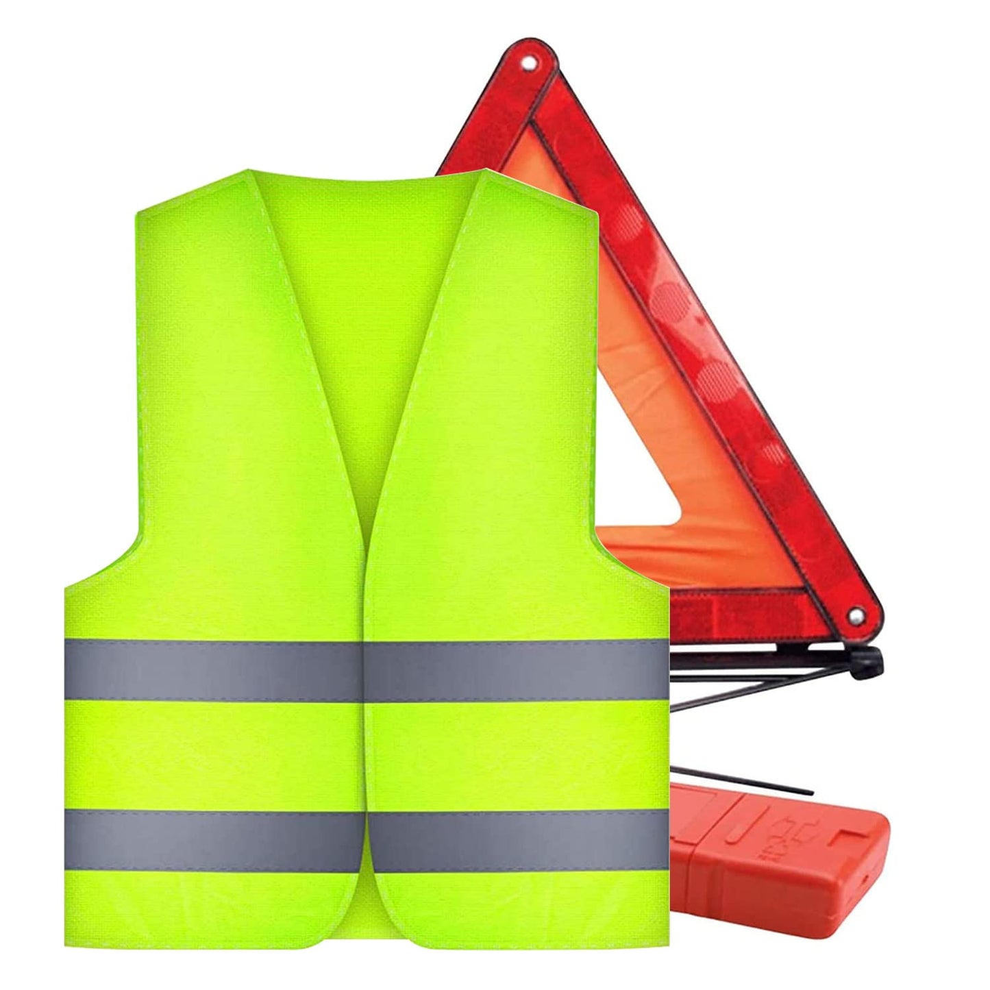 DRERIO Emergency Warning Triangle & Hi-vis Vest Kit 2 In 1 car Emergency kit Breakdown Reflective Safety Vests Foldable Car Reflective Strip European Driving Kit 2022 for Car Truck Driving Travel