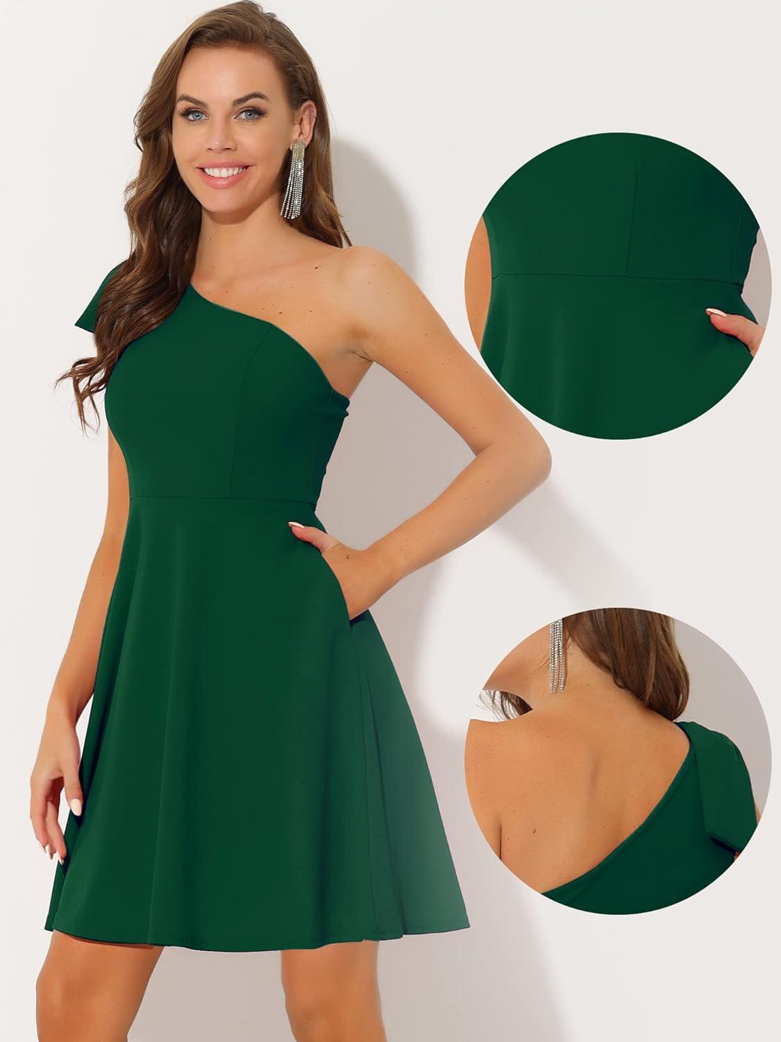 Allegra K Elegant Dresses for Women Bow One Shoulder with Pockets A-line Cocktail Party Dress