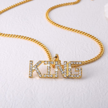 Liitata Hip Hop Gold Necklace King Sign Necklace Rock Star Rapper Punk Gold Chain King Pendant Chain 80s 90s Costume Accessory for Men Fancy Dress Carnival Theme Party