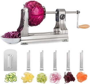 WellToBe Vegetable and fruit Spiralizer Spiral Mandoline Slicer and Peelers , Veggie Pasta Spaghetti Maker for Healthy Low Carb/Paleo/Gluten - 6-Blade 304 Food Steel Body & Includes Blade Storage Box
