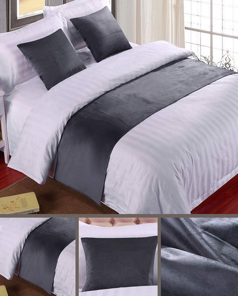 Mengersi Solid Velvet Bed Runner Scarf Protector Slipcover Bed Decorative Scarf for Bedroom Hotel Wedding Room (King, Gray)