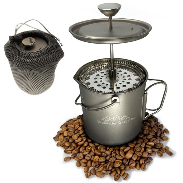 EXPLORATION GADGET Titanium Camping Coffee Maker use as French Press, Coffee Pot, Titanium Cup, Tea Pot, Camping Cookware