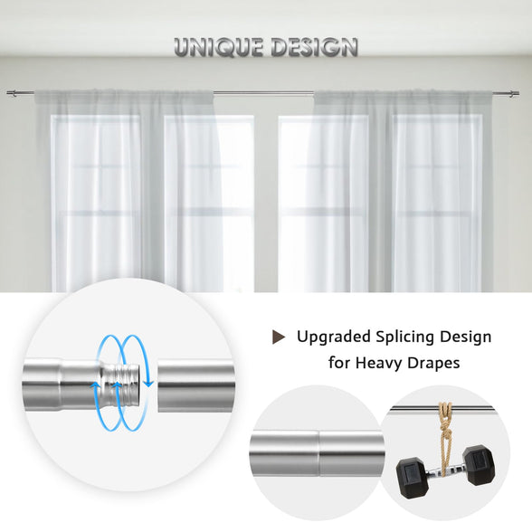 Eson Home Curtain Rods for Windows, 28 to 84 Inches, 1" Diameter Splicing Curtain Rod Set, Stainless Steel Heavy Duty Drapery Rods with Adjustable Brackets for Bedroom, Living room, Office
