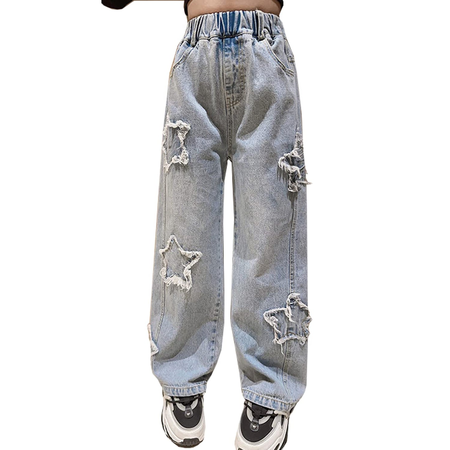 YaYabroe Girls Baggy Jeans Casual Wide Leg Denim Pants Jeans Kids Clothes Size 6-7 Years