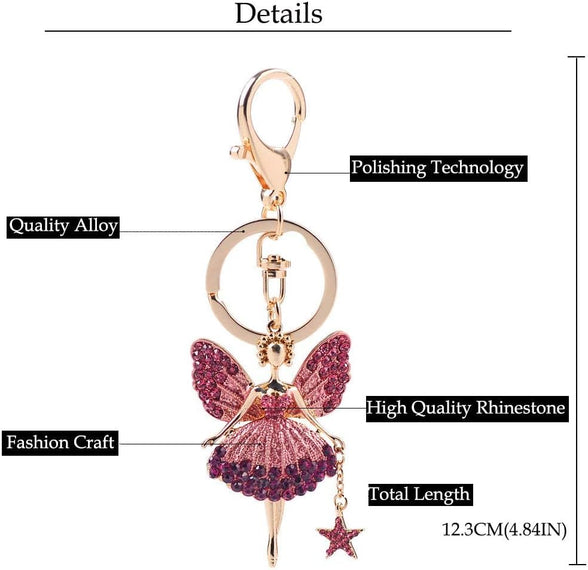 Goodern Butterfly Wing Fairy Keychain,Rhinestone Dancing Ballet Sparkling Crystal Keyring Pendant Sparkling Car Key Chain Charm Decor Ballet Dancer Pendant Gift for Women Girls Wallet Handbags-Pink