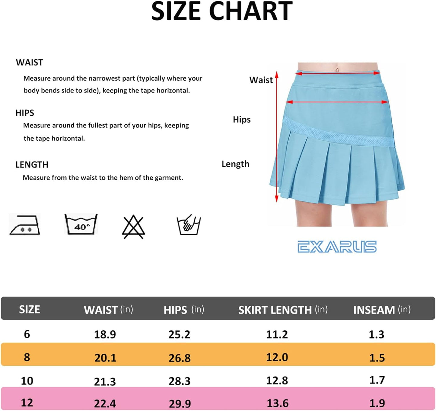 EXARUS Girls Tennis Skirts Pleated with Pockets Golf Sports Skort Shorts for Kids Athletic Activewear