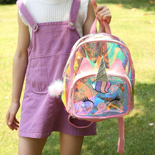 Bags for Girls Kids – Unicorn Multicolor School Transparent Jelly Shine 4D Backpack