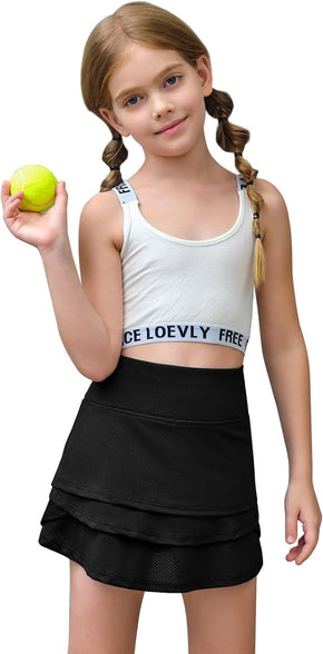 Haloumoning Girls Athletic Tennis Skirts with Shorts Kids Active High Waist Golf Skorts 5-14 Years