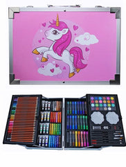 Deluxe Art Set 145 Pieces Drawing Painting Set for kids (pink horse Unicorn,)