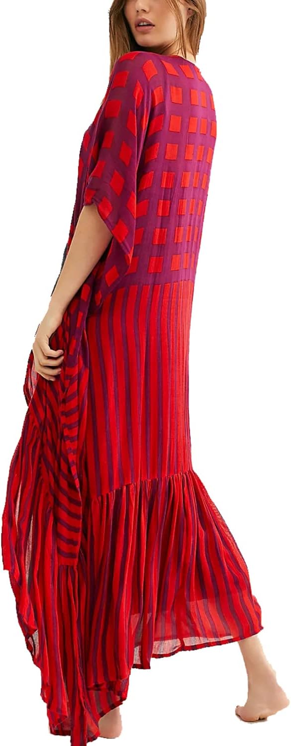 YouKD Summer Long Kaftan Dress Bohemian Roomy Beach Robe Cover Up Plus Size Dress for Women