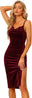 Allegra K Women's Sleeveless Spaghetti Strap Cowl Neck Party Slit Cocktail Midi Velvet Dress