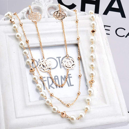 Yellow Chimes Fashion Collection Statement Long Sweater Chain Multilayer Pearl Floral Gold-Plated Pendant Stylish Necklace for Women and Girl's