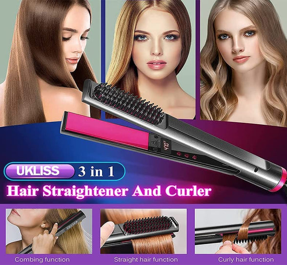 TTEDOYE 3 In 1 Hot Comb Multifunctional Hair Straightener Iron Hair Straightening Brush Heat Comb Fast Heating Hair Curler Hair straightener brush hair straightener iron