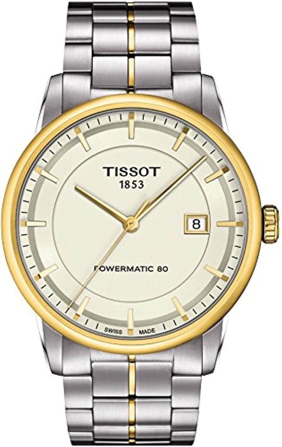 Tissot mens Tissot Luxury Powermatic 80 316L stainless steel case with yellow gold PVD coating Automatic Watch, Grey, Stainless steel, 22 (T0864072226100), Grey, Automatic Watch