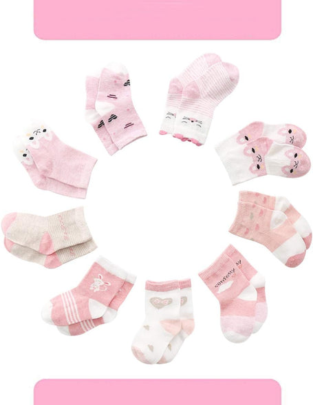 Cotton Coming Pink Cotton Baby Girl Socks, 9 Pairs Cute Socks for Baby Girls