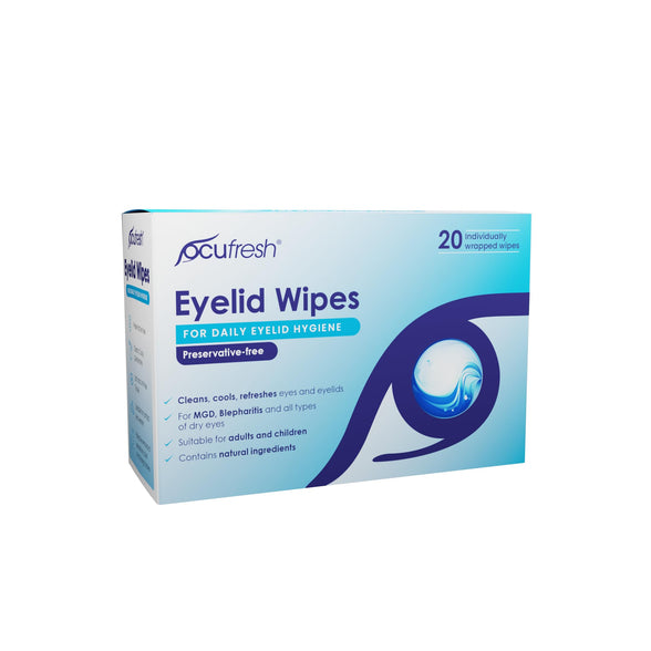 Blepharitis Eyelid Wipes – 20 Pack Individually Wrapped - For Daily Eyelid Hygiene, Natural Ingredients, Relief for Blepharitis, Tired and Dry Eyes