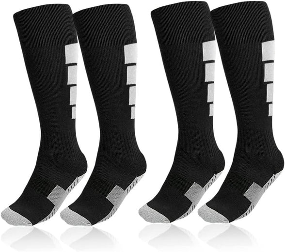 Kids Athletic Soccer Socks, 2 Pairs Knee High Socks for Youth Boys Girls for Shoe Size 3-6.5 / Ages 6-12