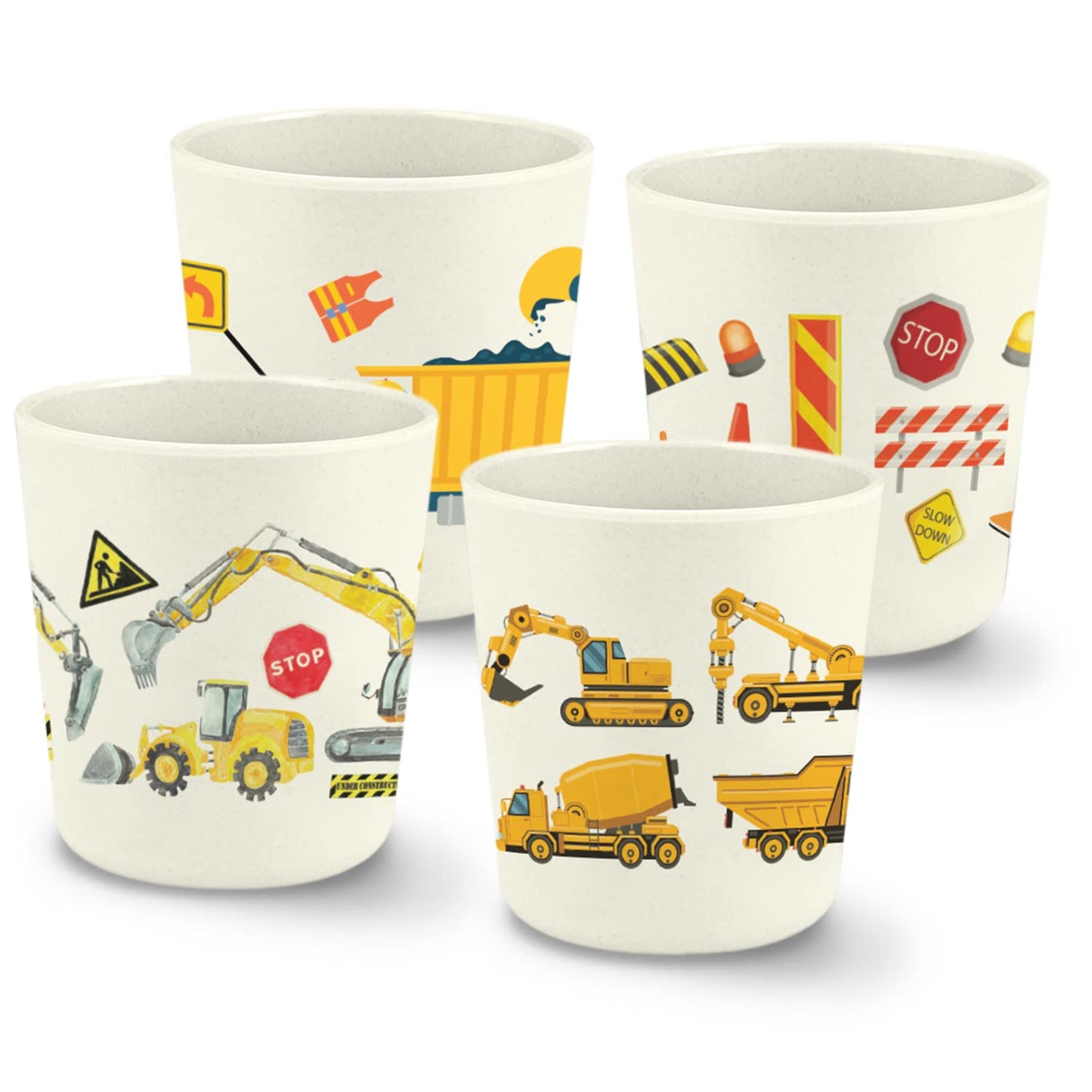 Bamboo King Set of 4 Construction Theme Party Bamboo Cups for Kids | Shatter Resistant | BPA Free | Open Cups | 8 Oz