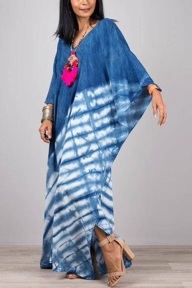 YouKD Summer Long Kaftan Dress Bohemian Roomy Beach Robe Cover Up Plus Size Dress for Women