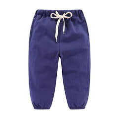 Mud Kingdom Little Boys Drawstring Jogger Linen Pants with Side Pockets