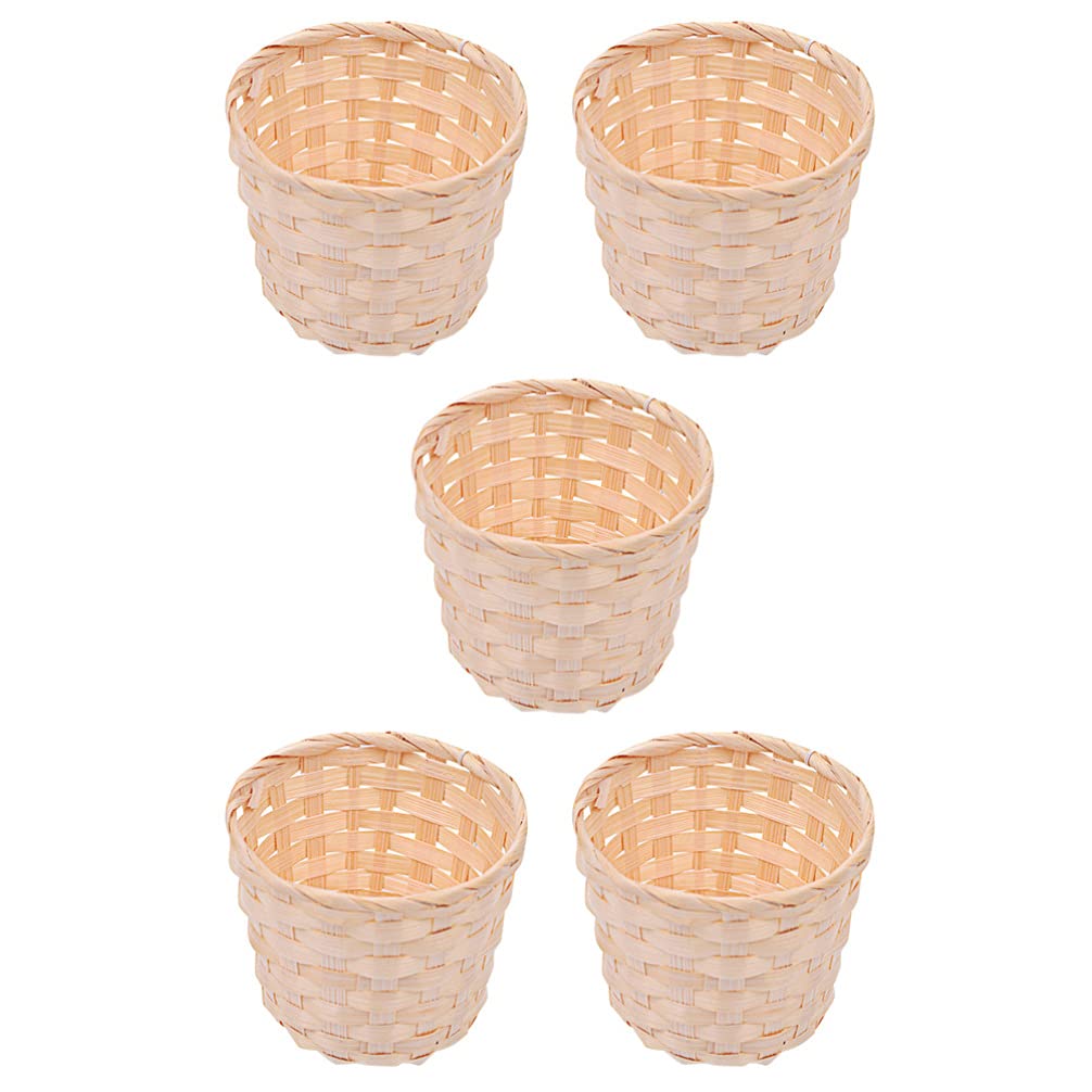 DOITOOL 5Pcs Mini Woven Baskets Without Handles, Miniature Flower Basket Dollhouse Picnic Basket Mini Wicker Basket for Fairy Garden Dollhouse Accessory, 9X9X7.5cm