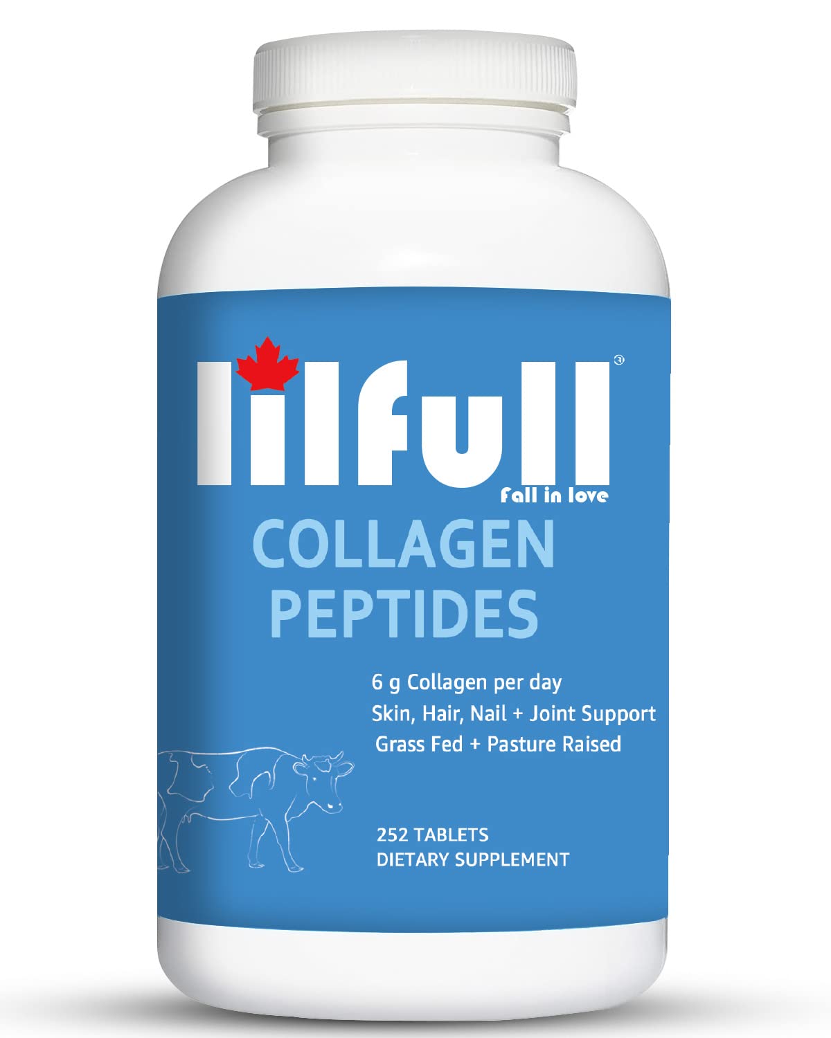 Lilfull Bovine Collagen Peptides- 252 Tablets with Vitamin C | Supports Healthy Hair, Skin, Nail & Joints | Dairy & Gluten Free | Grass Fed Hydrolyzed Collagen Supplements for Men & Women