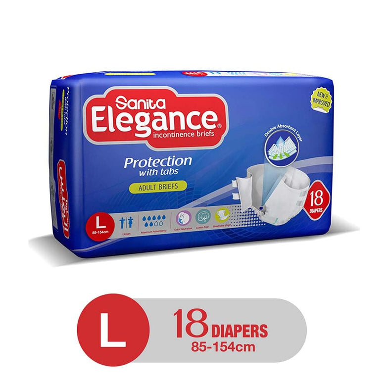 Sanita Elegance Incontinence Unisex Adult Diapers Large,(85-154 Cm)- 18 Pad