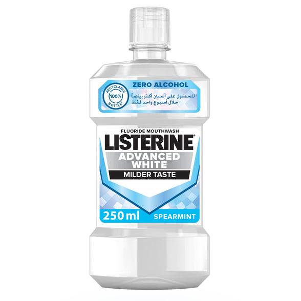 Listerine, Advanced White Mouthwash, Removes Tough Stains, Milder Taste, Spearmint Flavour, 250ml