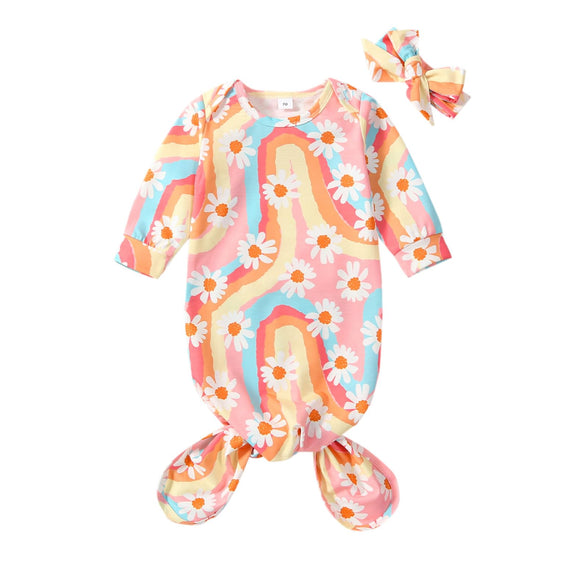 Infant Newborn Baby Girls Floral Sleep Gown Headband Sleepwear Romper Sleeping Bags Outfits 0-3M