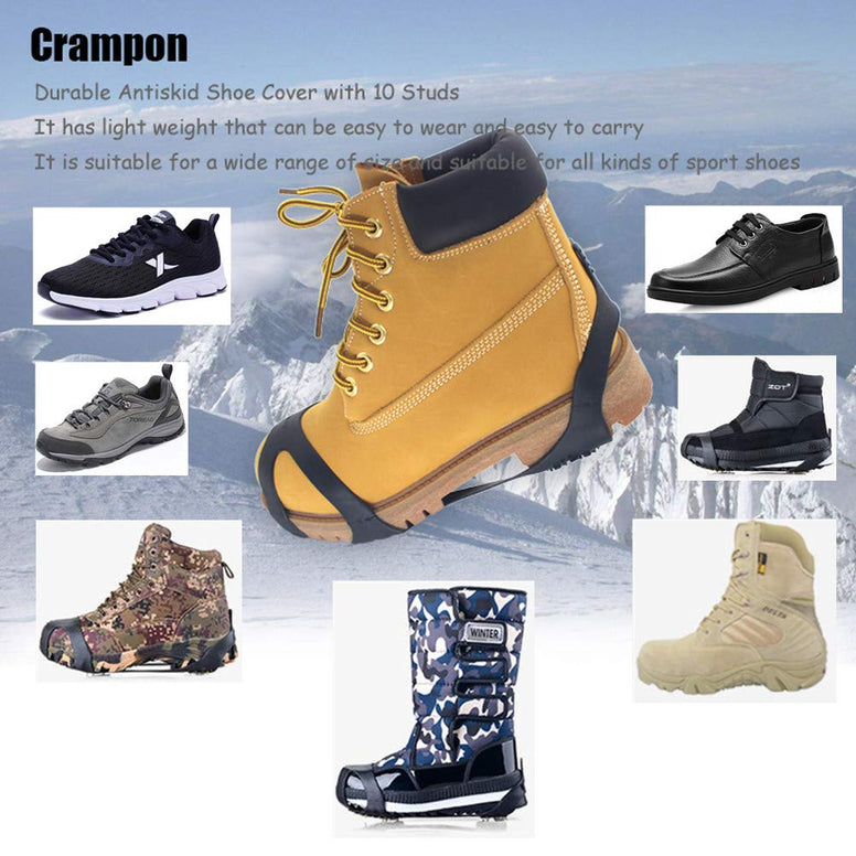 Aerexier Ice Cleats Snow Grips - Anti-Slip Crampons Traction Cleats Ice & Snow Grippers 10 Steel Studs for Women Men Kids’ Shoes and Boots (Extra 10 Studs)