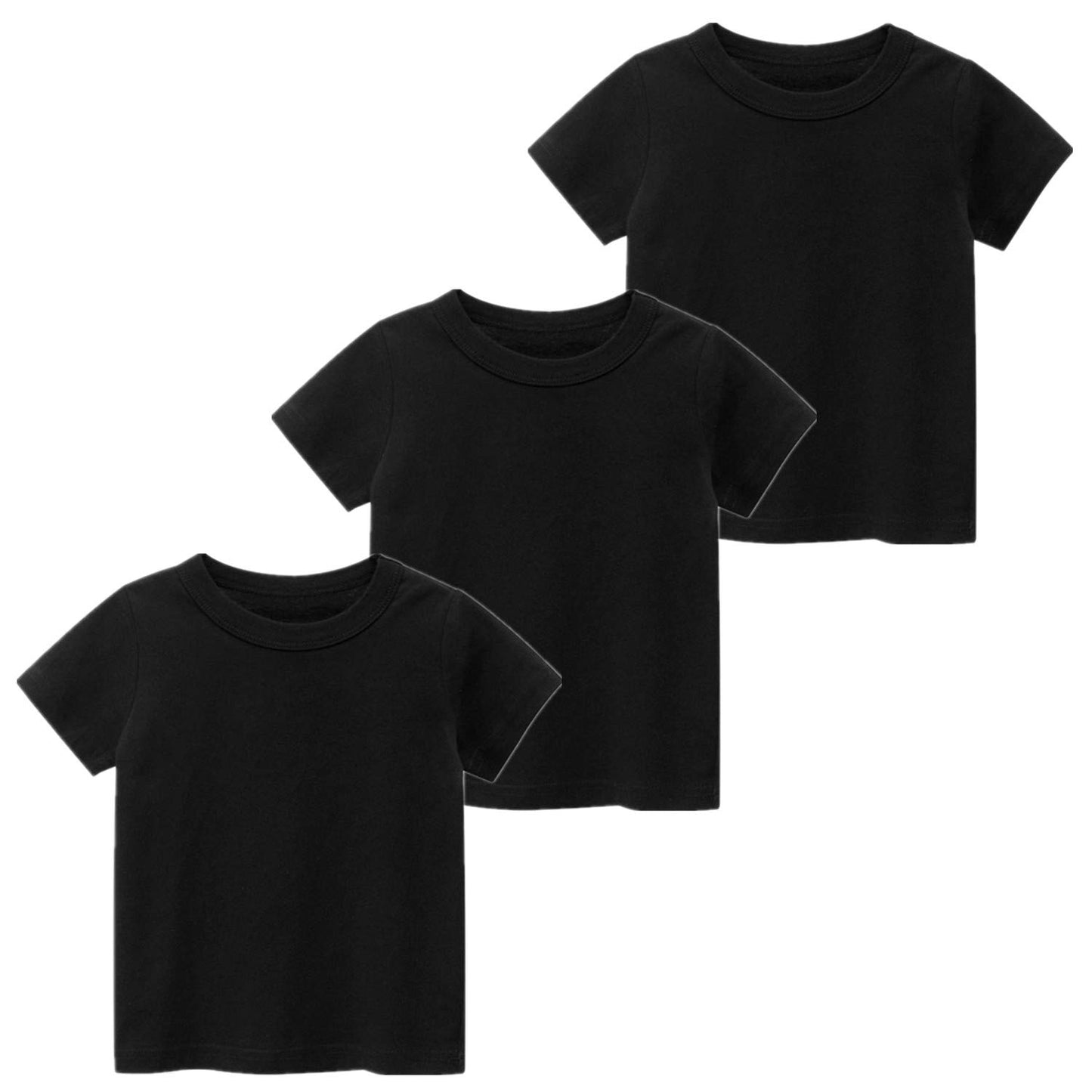 JUNOAI Kids Toddler Boys Short Sleeve Crewneck T-Shirts Top Tee Size for 2-7 Years (Pack of 3)