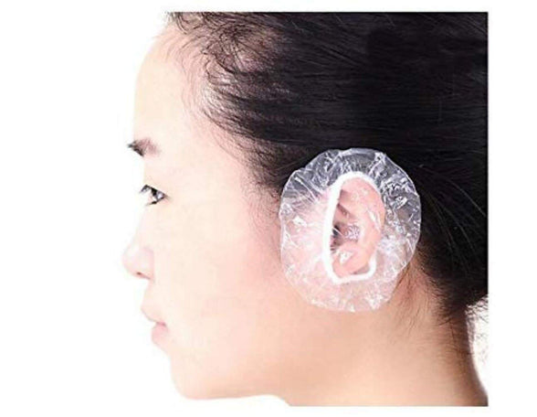 100 PCS Disposable Soft and Environment-friendly Plastic Transparent Hairdressing Ear Caps Coloring Waterproof Ear Cover Shield Protector Elastic Shower Ear Caps for Salon Home Use