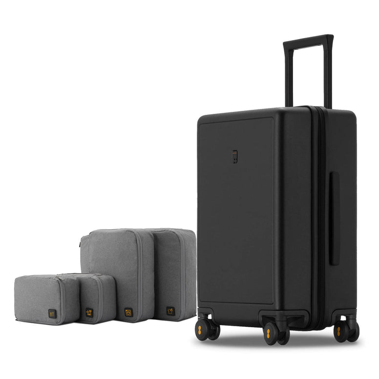 LEVEL8 Lightweight Suitcase Carry-on Hand Luggage, Elegance Matt Design 100% PC Trolley Case TSA Approved Checked Luggage Hand Trolley Suitcase with 8 Spinner Wheels,66CM,65L,Black