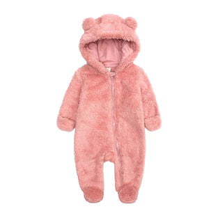 Newborn Baby Jumpsuit Hooded Fleece Rompers Long Sleeve Onesies Outwear Outfits, Pink, (0-3)month