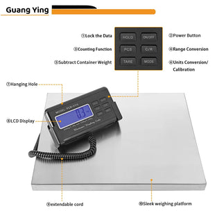 GuangYing Shipping Scale 660lb with High Accuracy，300kg Capacity Platform Scale， Stainless Steel Heavy Duty Postal Scale with Timer/Hold/Tare, for Packages/Luggage/Post Office/Home