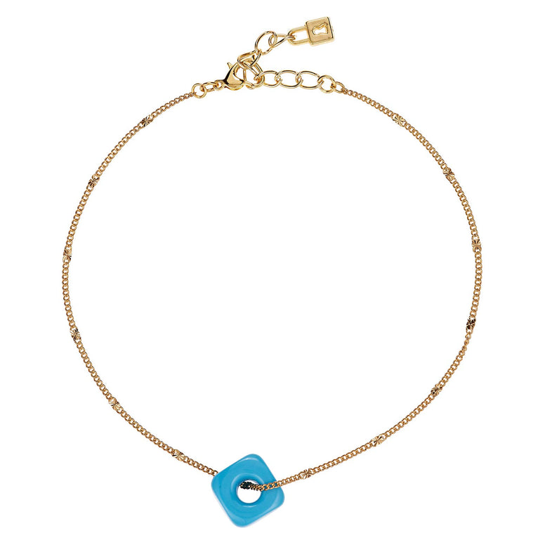 Alwan Gold Plated Medium Size Anklet with Eye Catching Blue Ceramic Stone for Women - EE3820SG