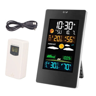 NALACAL Weather Station Clock, Wireless Indoor Outdoor Thermometer,  Indoor Outdoor Weather Forecaster with Digital Thermometer Hygrometer with Alarm and Sensor, Monitoring Air Pressure