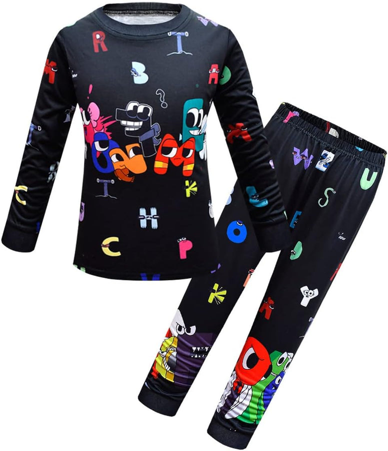 Delanhon Alphabet Lore Boys Pyjamas Set Long Sleeve Pjs Tops and Pnats for Kids 5-6 Years