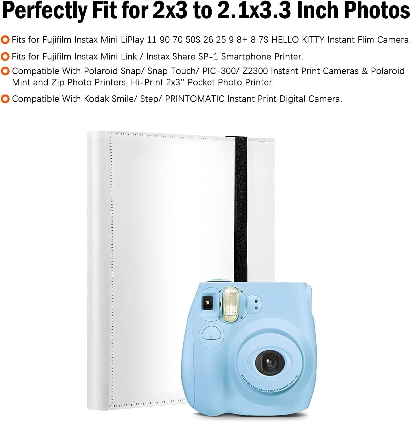 432 Pockets Photo Album for Fujifilm Instax Mini Camera, for Polaroid Camera, for Fujifilm Instax Mini 11 90 70 9 8+ 8 LiPlay Instant Camera, for Polaroid Snap SnapTouch PIC-300 Z2300 Camera (White)