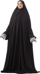 Prayer Dress Women Outfit One Piece Full Dress Women Khiemar Abaya Soft Breathable Material (Black)